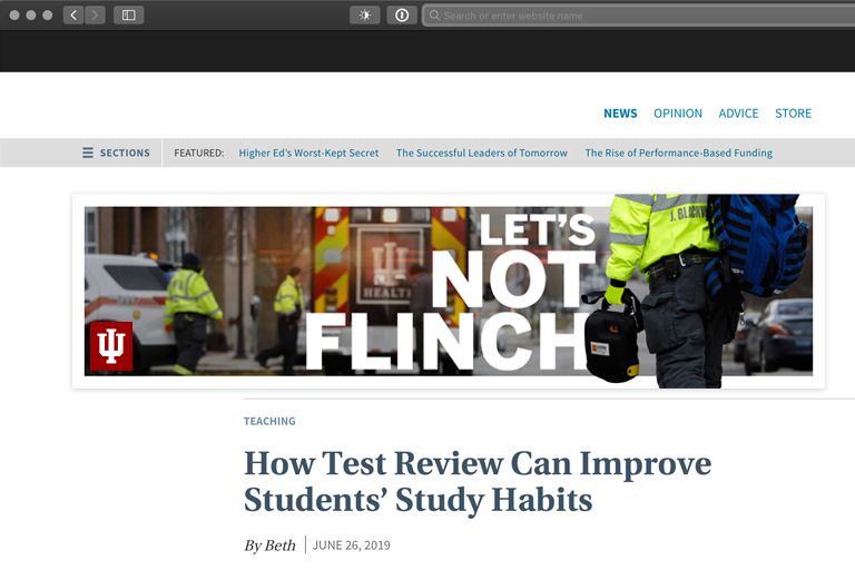Digital ad with EMTs, an IU Health ambulance, and the headline 'Let's Not Flinch'
