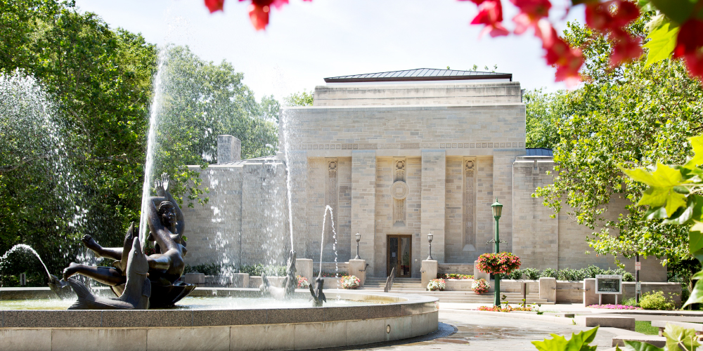 Showalter fountain and Lilly Library